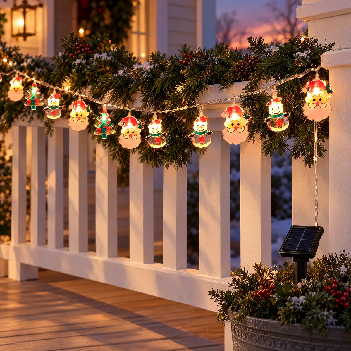 Christmas LED String Lights - Painted Mix Snowman + Big Beard + Christmas Tree - Solar