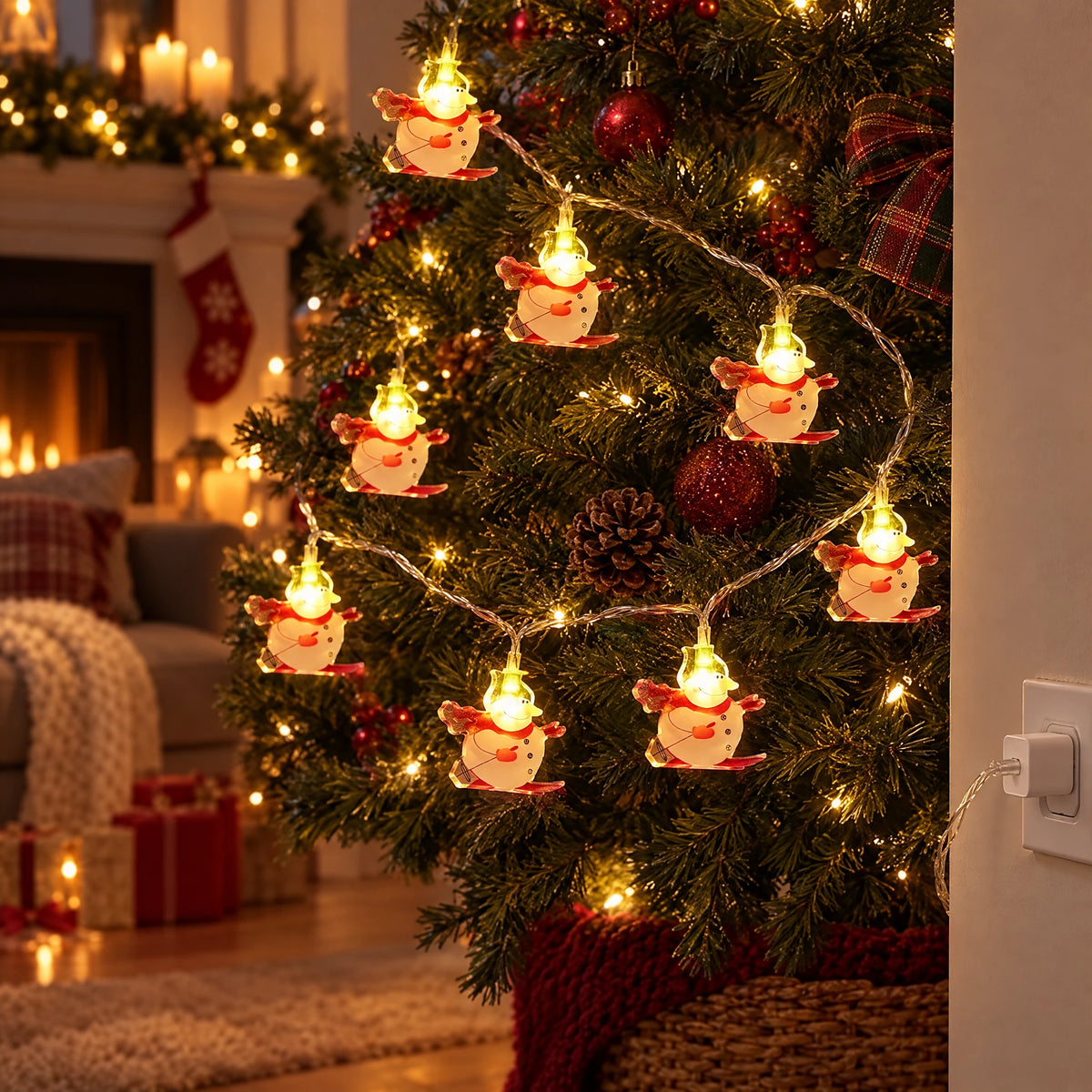 Christmas LED String Lights - Painted Skiing Snowman - USB