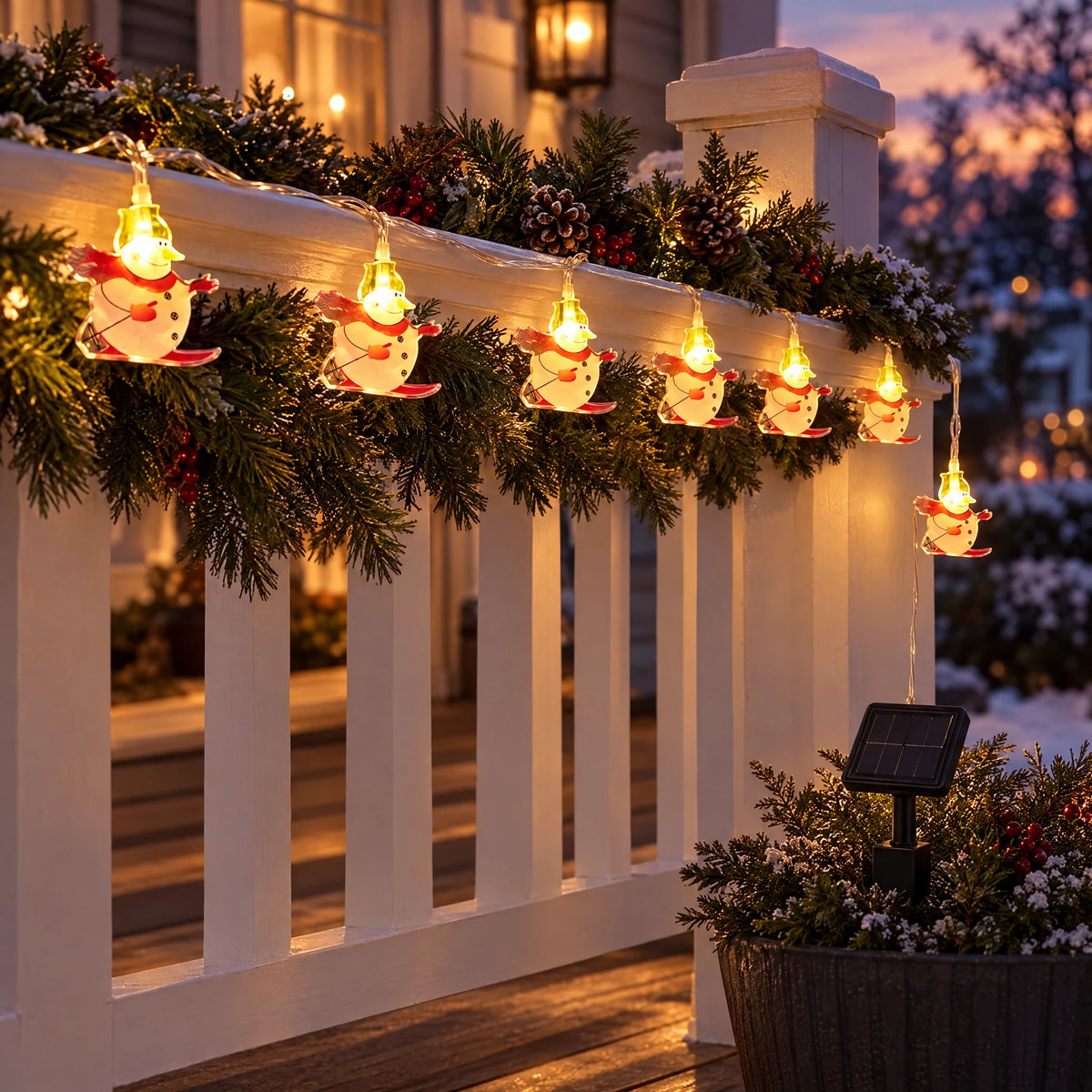 Christmas LED String Lights - Painted Skiing Snowman - Solar