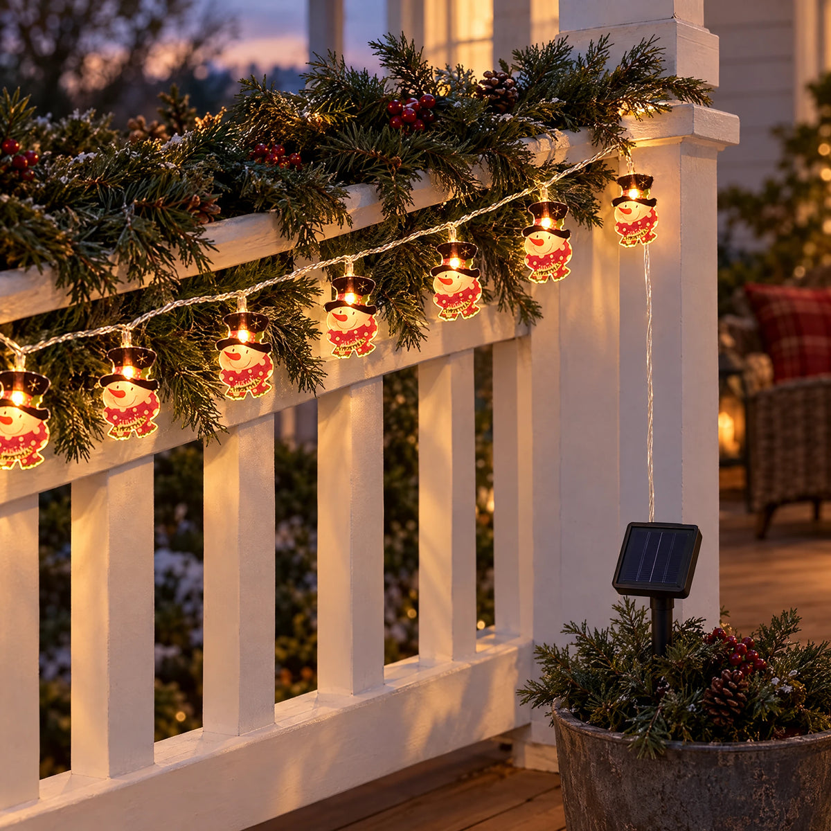 Christmas LED String Lights - Painted Top Hat Snowman - Solar