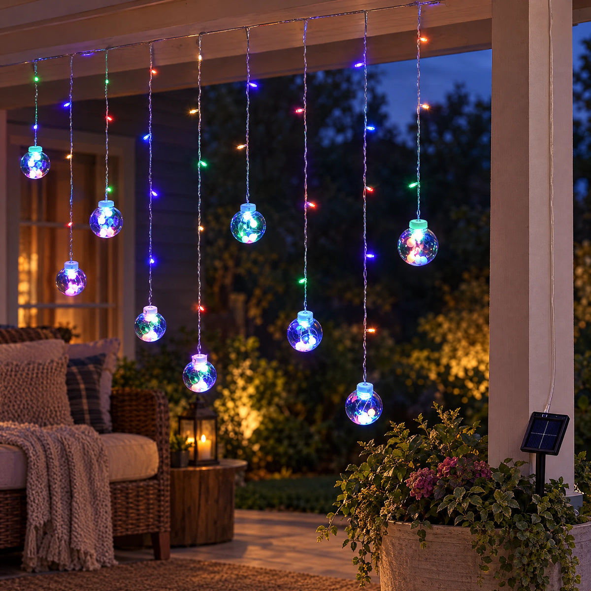 Star Curtain String Lights with Moon and Wishing Ball Styles - Wishing Ball Colorful - Solar 8 Functions