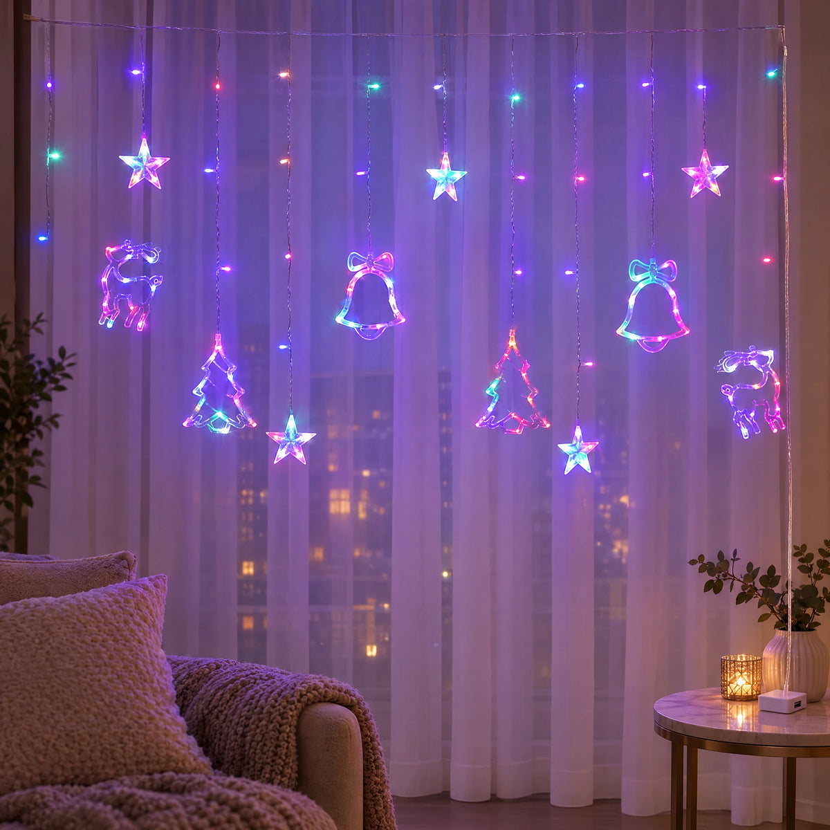 Star Curtain String Lights with Moon and Wishing Ball Styles - Christmas Three-Piece Set Colorful - Battery Model +USB Dual-Use Model