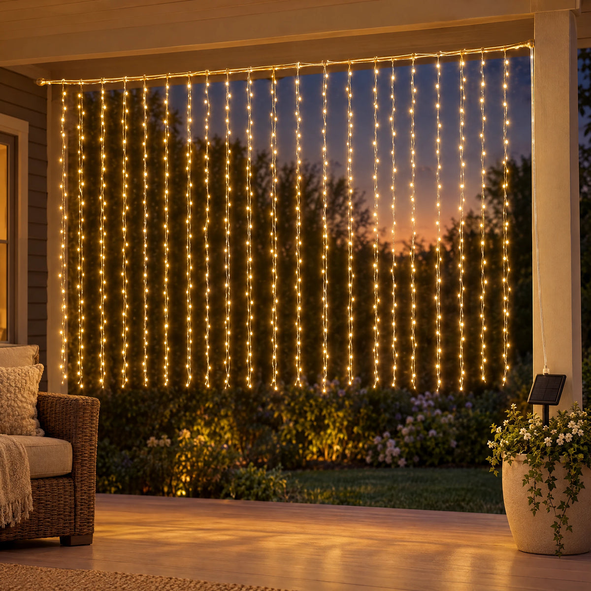 Waterfall Curtain LED Fairy Lights in 6 Colors, USB or Solar Powered - Warm Color - [Solar Model] 118.11*78.74 in 200 Lights