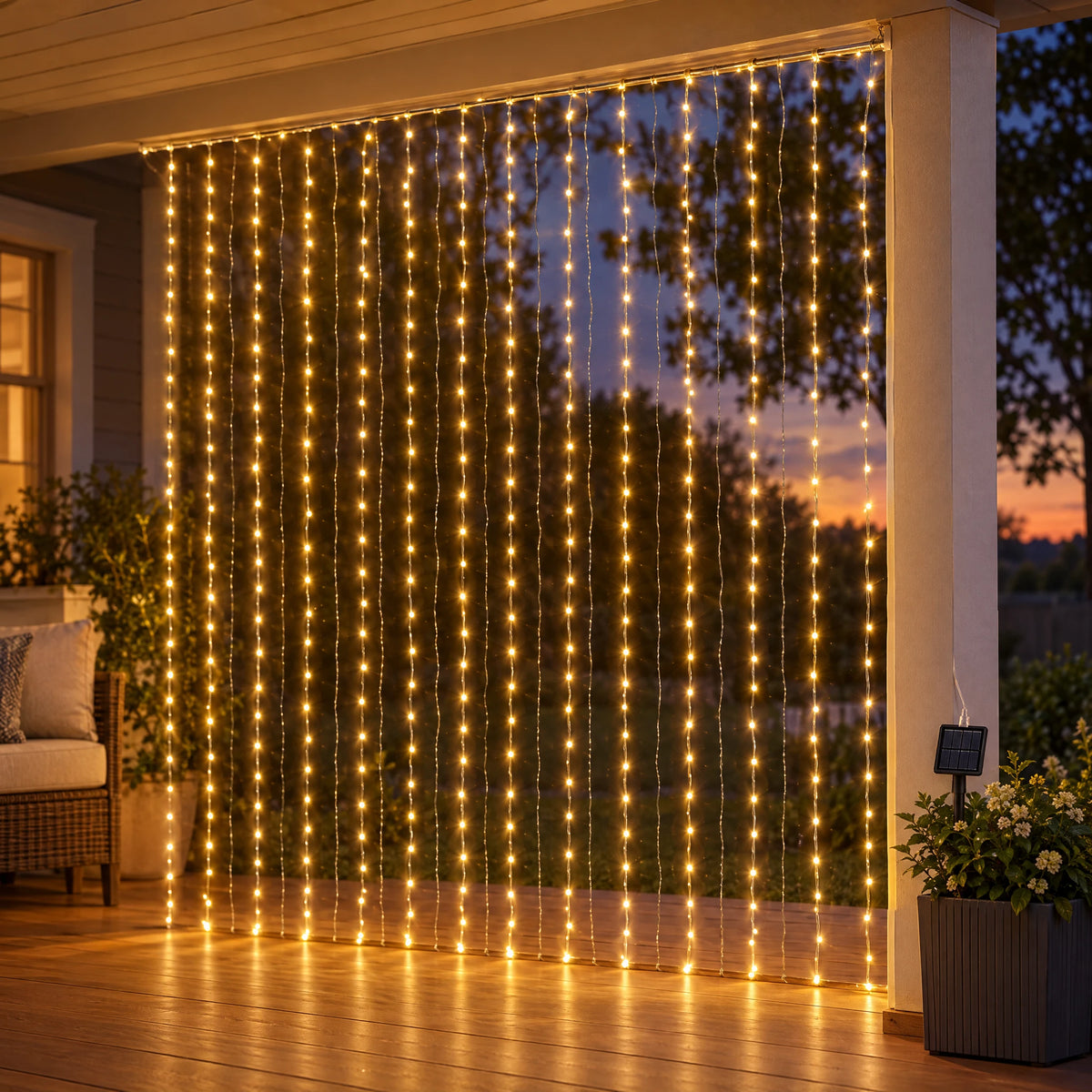 Waterfall Curtain LED Fairy Lights in 6 Colors, USB or Solar Powered - Warm Color - [Solar Model] 118.11*118.11 in 300 Lights