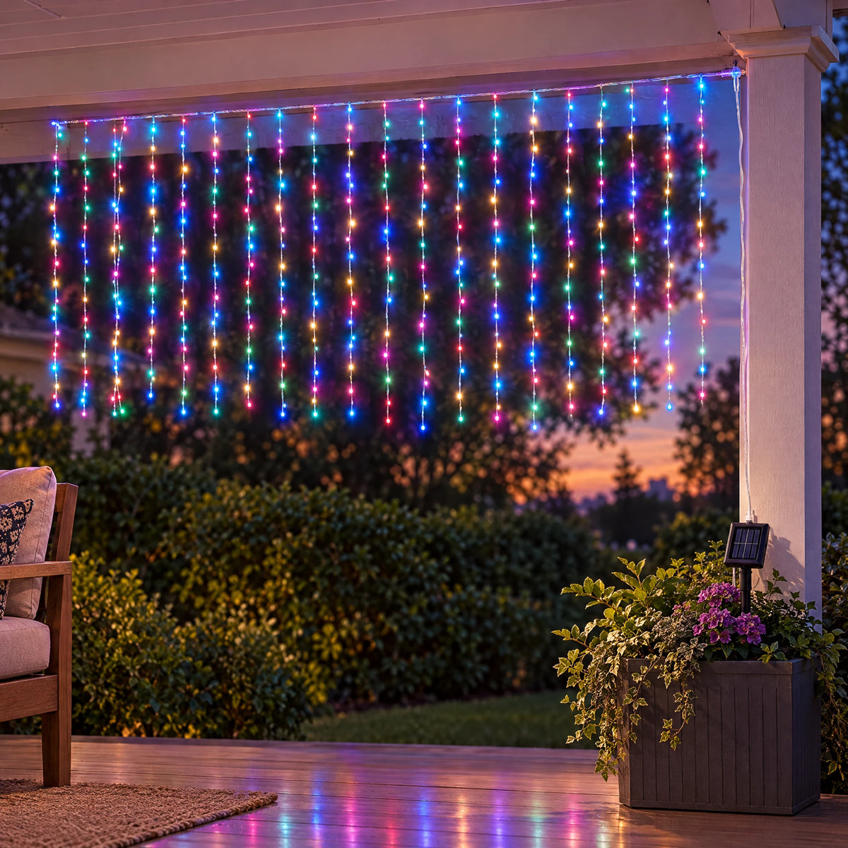 Waterfall Curtain LED Fairy Lights in 6 Colors, USB or Solar Powered - Colorful - [Solar Model] 118.11*39.37 in 100 Lights
