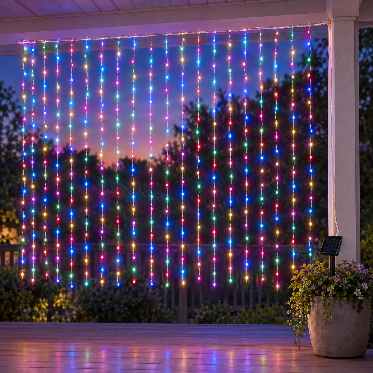 Waterfall Curtain LED Fairy Lights in 6 Colors, USB or Solar Powered - Colorful - [Solar Model] 118.11*78.74 in 200 Lights