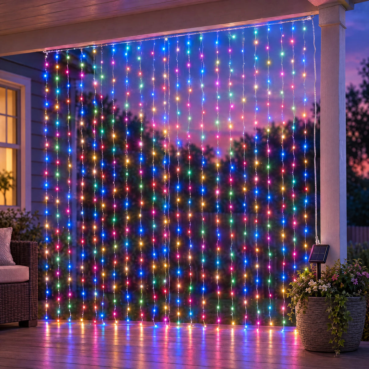 Waterfall Curtain LED Fairy Lights in 6 Colors, USB or Solar Powered - Colorful - [Solar Model] 118.11*118.11 in 300 Lights