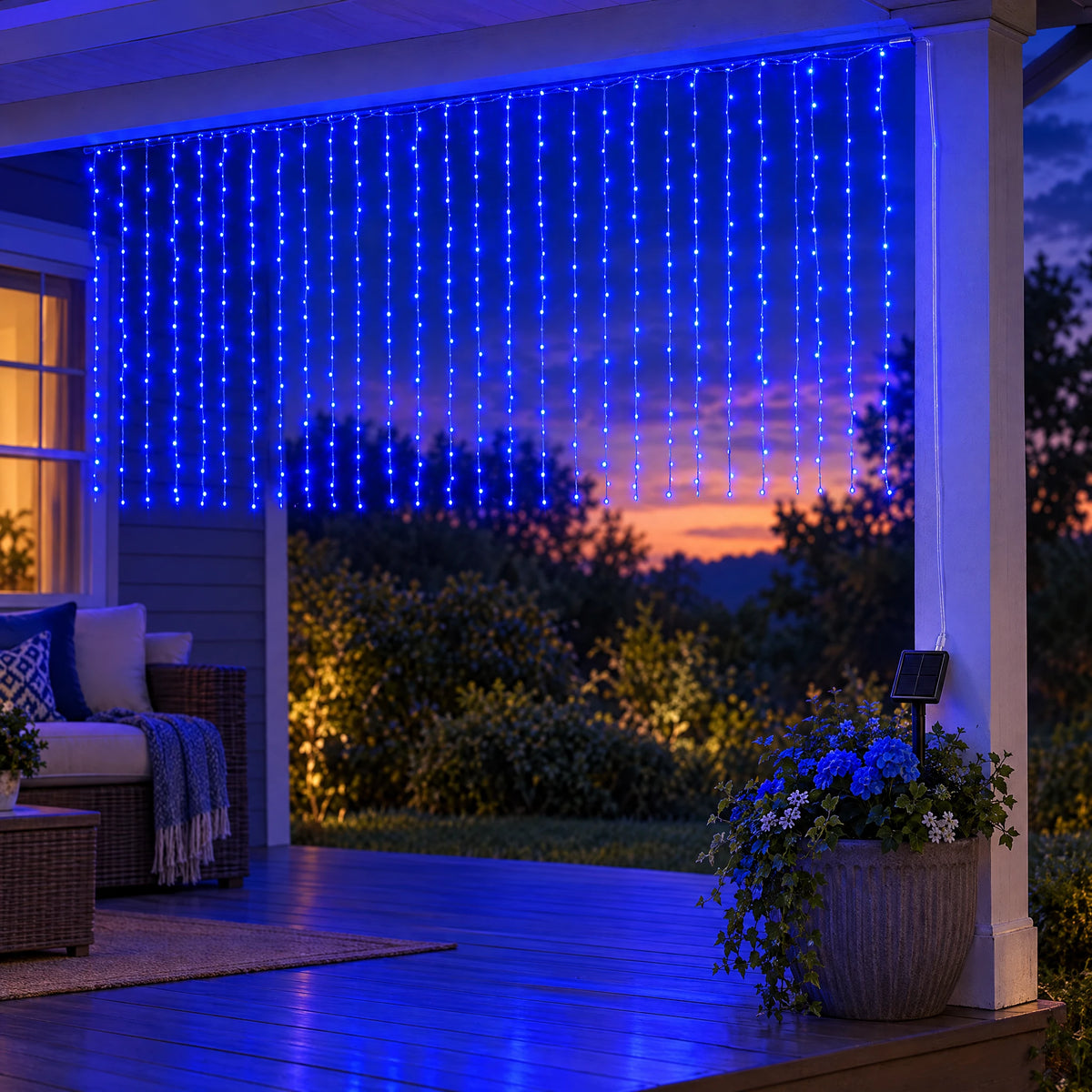 Waterfall Curtain LED Fairy Lights in 6 Colors, USB or Solar Powered - Blue - [Solar Model] 118.11*39.37 in 100 Lights