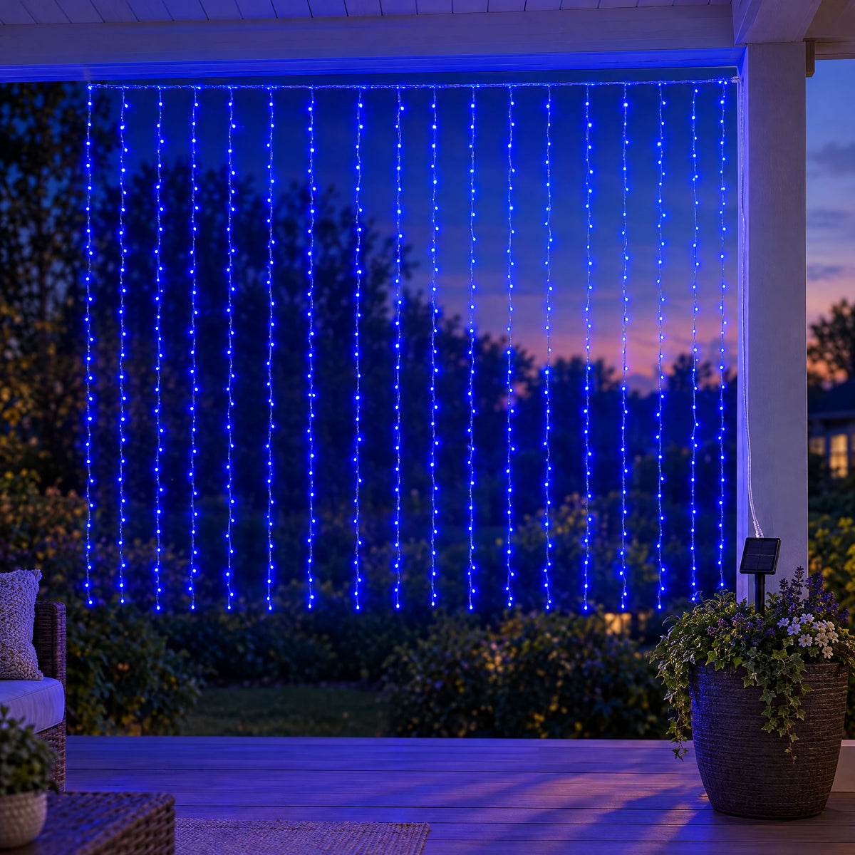 Waterfall Curtain LED Fairy Lights in 6 Colors, USB or Solar Powered - Blue - [Solar Model] 118.11*78.74 in 200 Lights