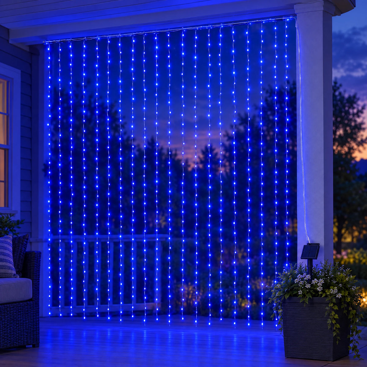 Waterfall Curtain LED Fairy Lights in 6 Colors, USB or Solar Powered - Blue - [Solar Model] 118.11*118.11 in 300 Lights