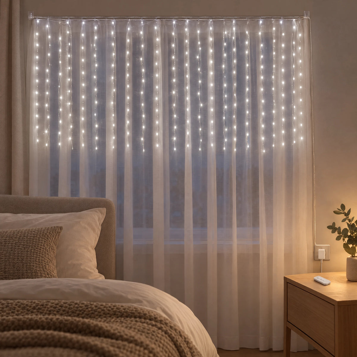 Waterfall Curtain LED Fairy Lights in 6 Colors, USB or Solar Powered - White - [Hook Model] 118.11*39.37 in 100 Lights (Remote Control USB Model)