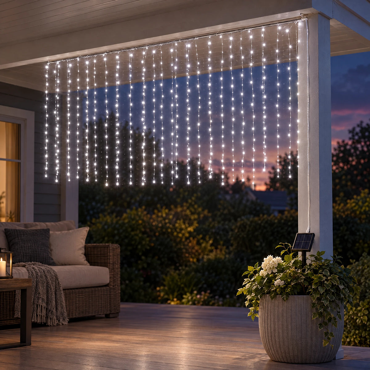 Waterfall Curtain LED Fairy Lights in 6 Colors, USB or Solar Powered - White - [Solar Model] 118.11*39.37 in 100 Lights