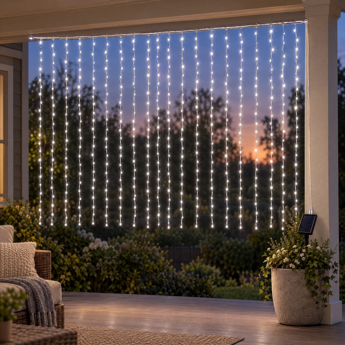 Waterfall Curtain LED Fairy Lights in 6 Colors, USB or Solar Powered - White - [Solar Model] 118.11*78.74 in 200 Lights