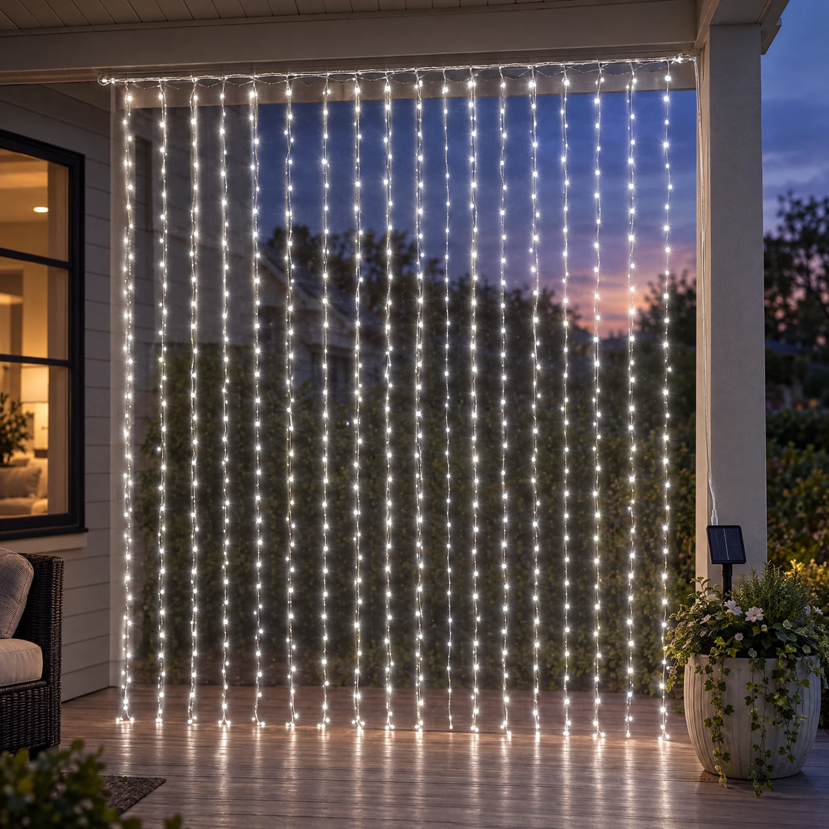Waterfall Curtain LED Fairy Lights in 6 Colors, USB or Solar Powered - White - [Solar Model] 118.11*118.11 in 300 Lights