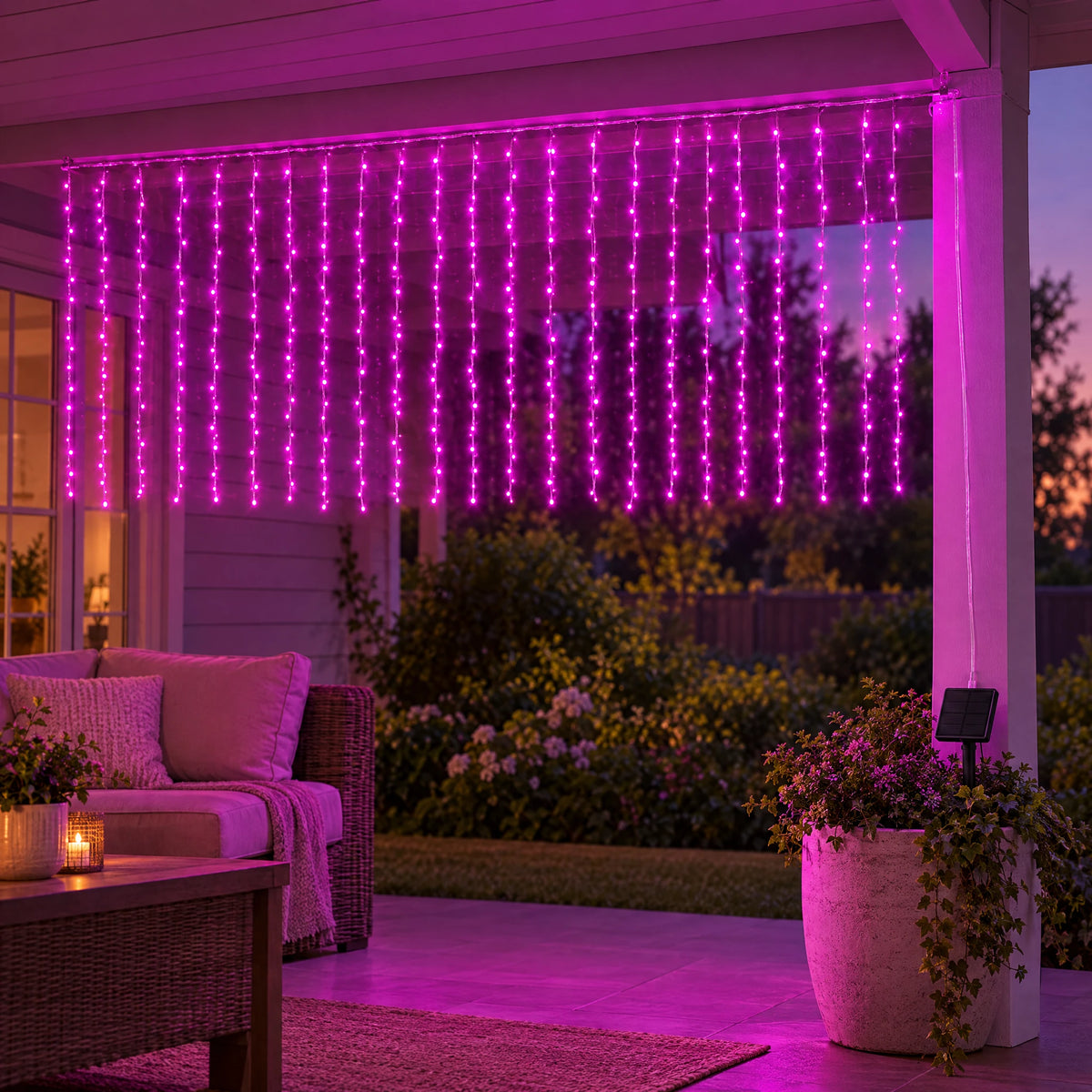 Waterfall Curtain LED Fairy Lights in 6 Colors, USB or Solar Powered - Pink - [Solar Model] 118.11*39.37 in 100 Lights