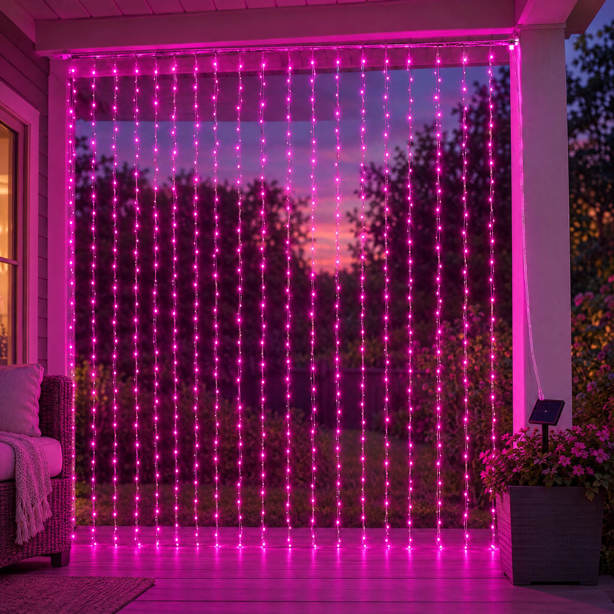 Waterfall Curtain LED Fairy Lights in 6 Colors, USB or Solar Powered - Pink - [Solar Model] 118.11*118.11 in 300 Lights