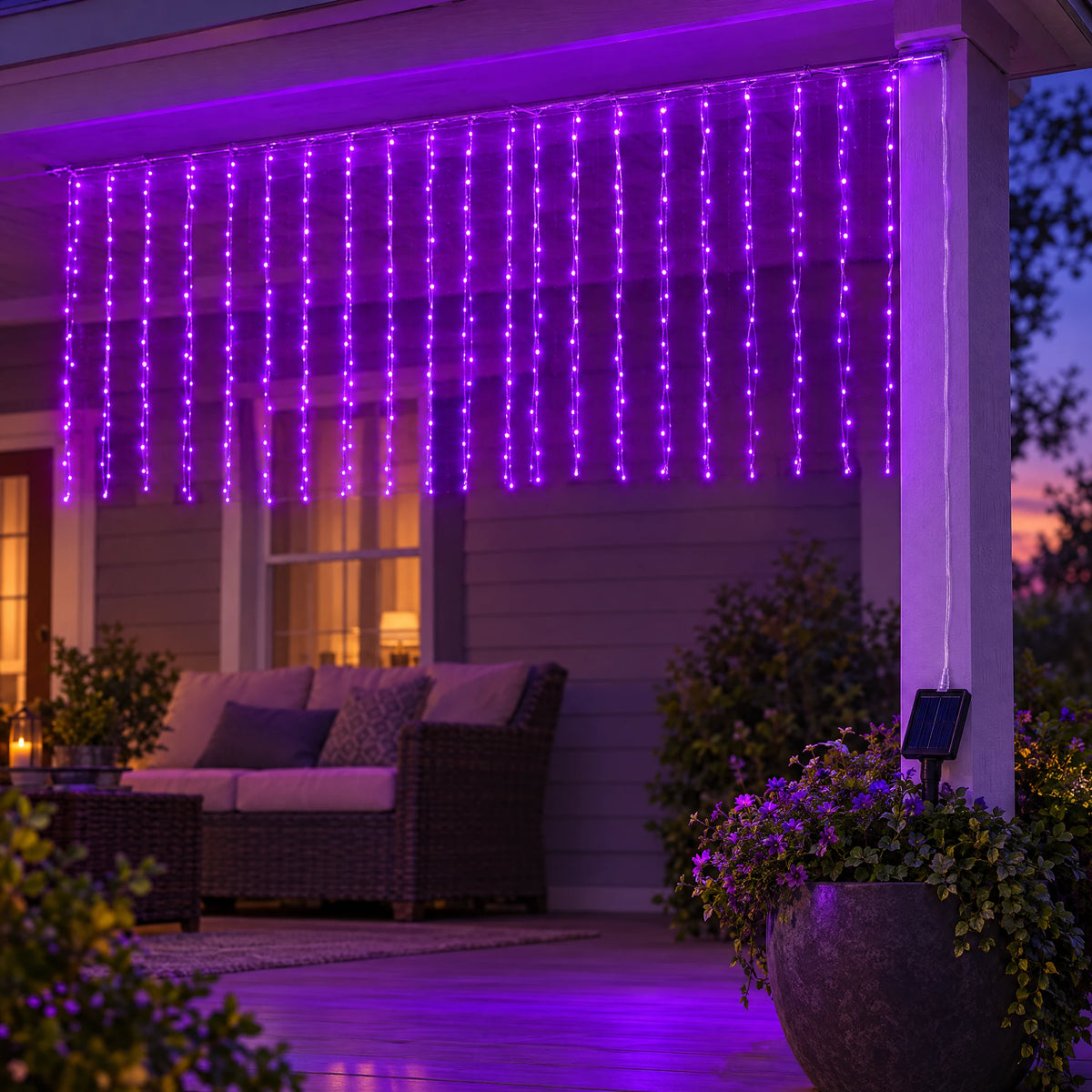 Waterfall Curtain LED Fairy Lights in 6 Colors, USB or Solar Powered - Purple - [Solar Model] 118.11*39.37 in 100 Lights