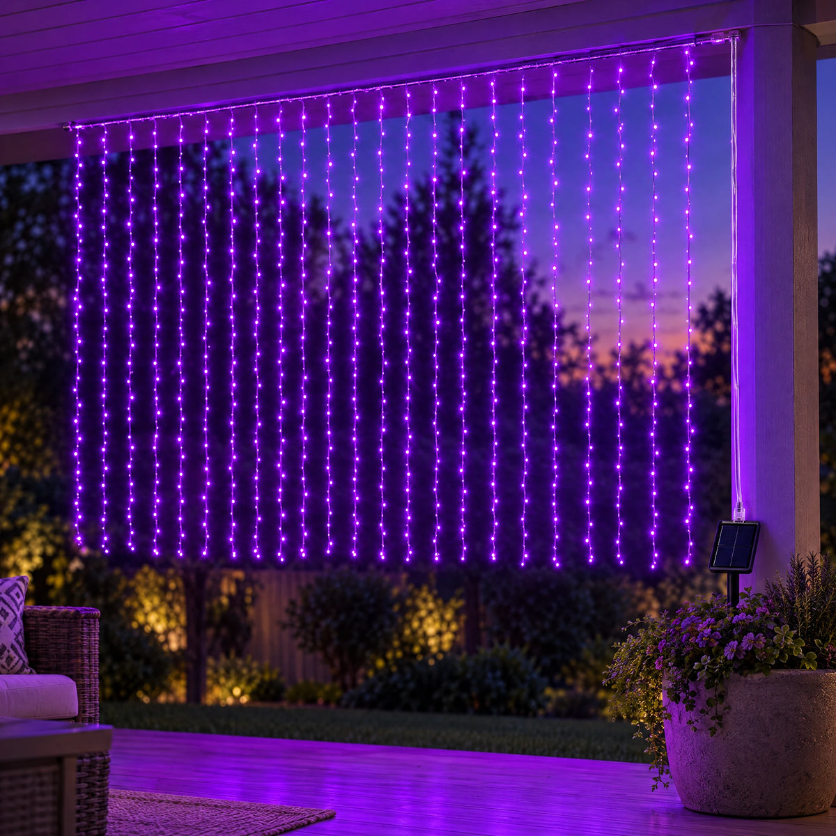 Waterfall Curtain LED Fairy Lights in 6 Colors, USB or Solar Powered - Purple - [Solar Model] 118.11*78.74 in 200 Lights