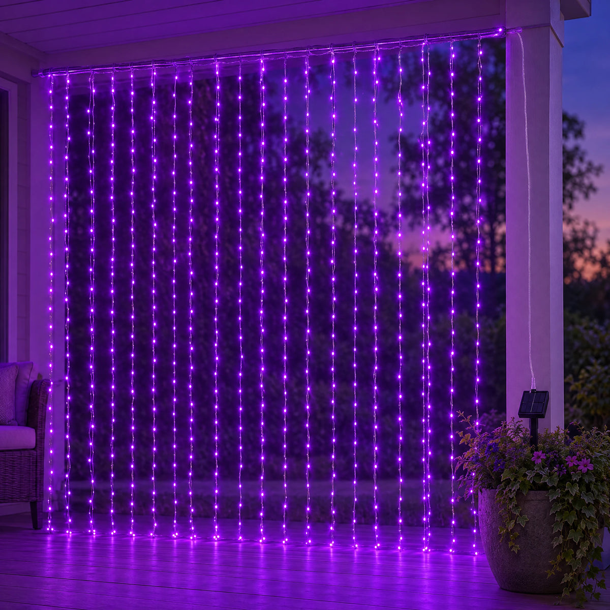 Waterfall Curtain LED Fairy Lights in 6 Colors, USB or Solar Powered - Purple - [Solar Model] 118.11*118.11 in 300 Lights